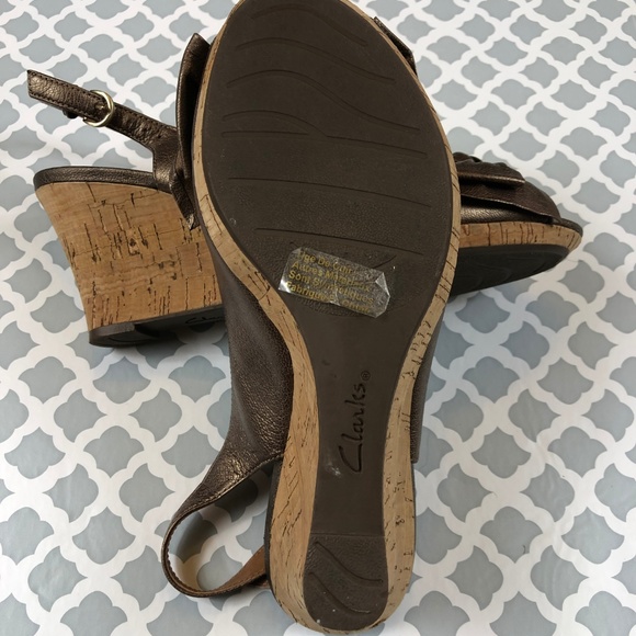 Clarks Wedges Slingback Open Toe Cork Bow Detail - Picture 4 of 5